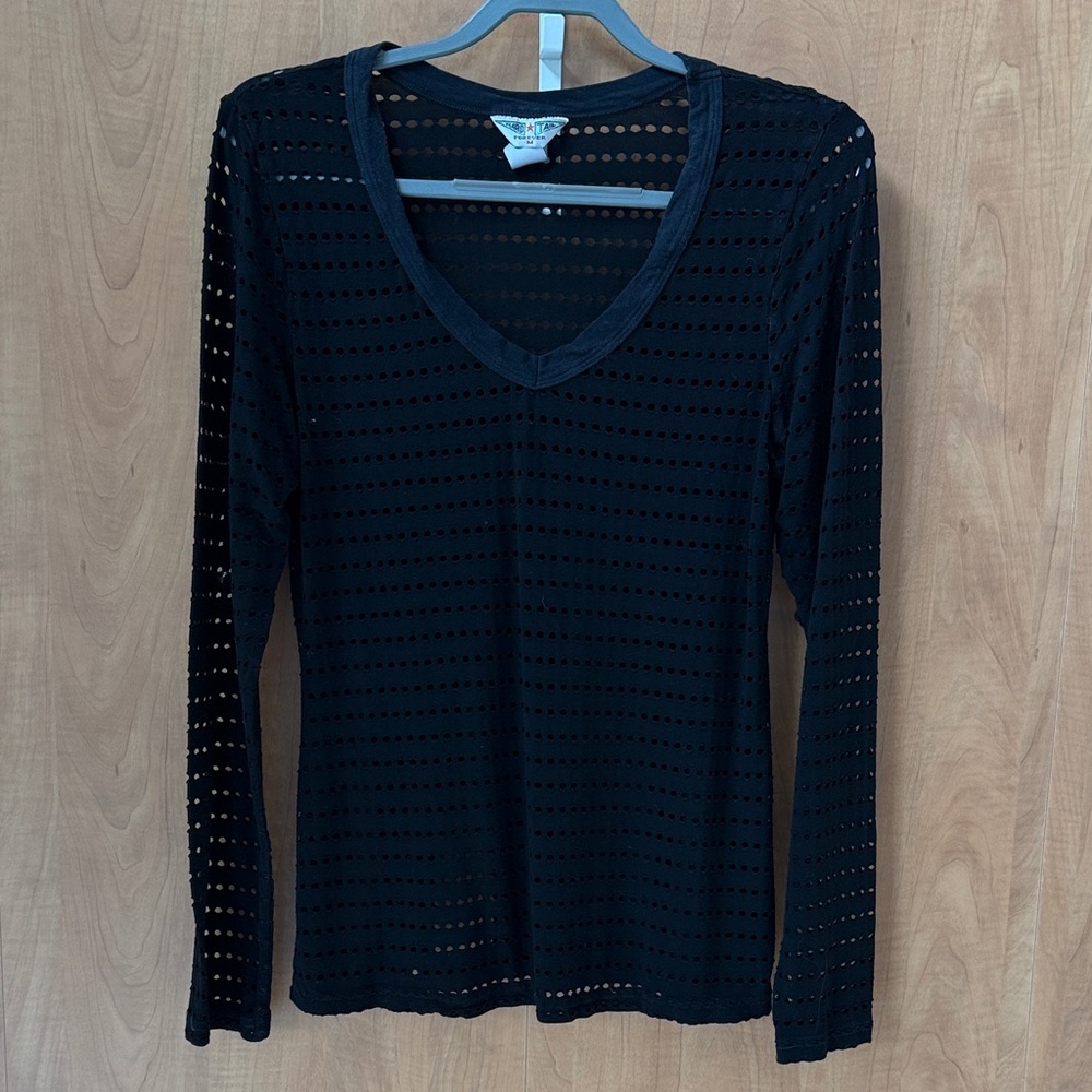 Hard Tail Black Perforated Long Sleeve Top
